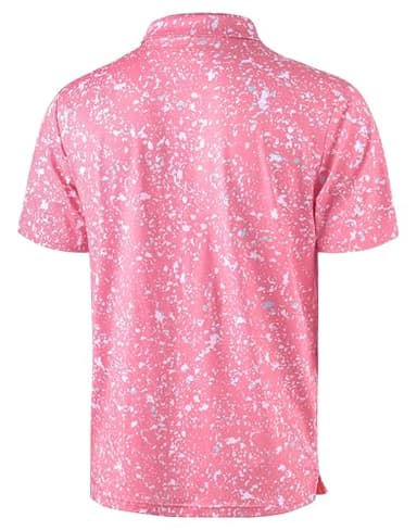 Obla Mens Golf Polo Shirts Short Sleeve Dry Fit Performance Moisture Wicking Casual Print Collared Golf Shirts for Men (Pink Colored Dots_L) - Image 2