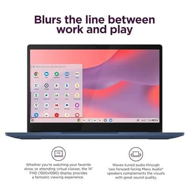 Lenovo IdeaPad Slim 3 Chromebook - 14'' Full HD (1920 x 1080) Display • 8-Core MediaTek Kompanio 520 CPU • 4GB RAM • 64GB eMMC & 256GB Micro SD Card • Wi-Fi 6 • for Business Student • Chrome OS • Blue - Image 3
