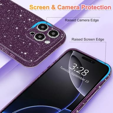 Hython Case for iPhone 16 Pro Case Glitter Cute Sparkly Shiny Bling Sparkle Phone Cases 6.3", Thin Slim Fit Soft TPU Bumper Shockproof Rubber Protective Cover for Women Girls Girly, Deep Purple - Image 3
