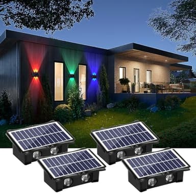 WONYO 4LED Multi-Color Solar Wall Lights, Up and Down Lighting Solar Outdoor Light Waterproof IP65, Solar Fence Light for Yard Garden Garage Walkway Porch Christmas Decorations (4 Pack) - Image 1