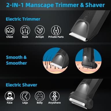INVJOY Manscape Body Trimmer for Men, Waterproof Electric Razor/Shavers with Dual-Head for Facial, Pubic & Groin Hair Grooming, Ceramic & Foil Blades Hair Trimmer with LED - Birthday Gift for Him Dad - Image 2
