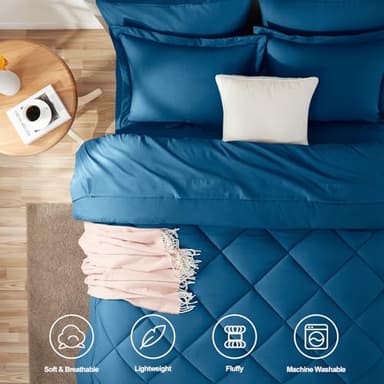 CozyLux Queen Comforter Set Teal - Bed in a Bag Queen Size 7 Pieces, Luxury Soft Bed Set for All Seasons, Bedding Set with Down Alternative Comforter, Sheets, Pillowcases & Shams - Image 2