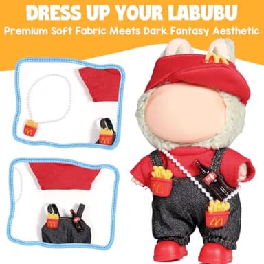AICase for Lububu Clothes/for Lububu Outfits,Clothes Set for Lububu 17cm Doll,3 Piece Set Hat Clothing for la-bubu, Boys and Girls Stylish Adorable Dolls Clothes Accessories (No Doll)_01 - Image 3