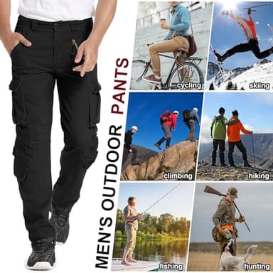 Men's BDU Casual Military Pants, Tactical Wild Army Combat ACU Rip Stop Camo Cargo Work Pants Trousers with 8 Pockets #7533 Black 30 - Image 11