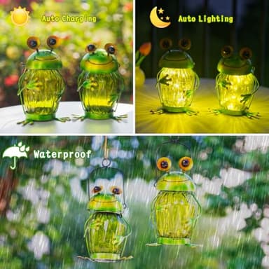 Starsoul 2 Pack Frog Hanging Solar Lantern Outdoor Waterproof, Decorative Frog Solar Mason Jar Lights, Frog Lights Decor for Garden Yard Patio Tabletop - Image 5