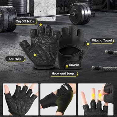 HOZMOZ Ventilated Weight Lifting Gloves, Thick Padded Workout Gym Gloves with Full Palm Protection & Grip & Shock Absorption for Women & Men's Fitness Exercise Training - Image 6
