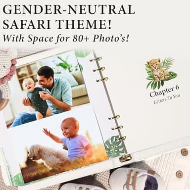 Baby Book Keepsake - Timeless Baby Memory Book for Boy or Girl I First 5 Year I Faux Leather, Gender Neutral, Safari Theme w/Gold Foil Stamp - Baby First Year Book Journal Scrapbook Photo Album Shower - Image 7