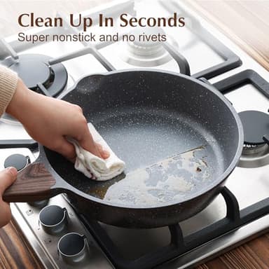 SENSARTE Nonstick Skillet, Deep Frying Pan 10/11/12-inch, Saute Pan with Lid, Stay-cool Handle, Healthy Stone Cookware Cooking Pan, Induction Compatible (10-Inch/3.5QT) - Image 6