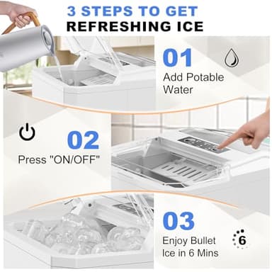SMUG Ice Makers Countertop with Handle, Portable Ice Machine, 9 Bullet Ice Cubes in 6 Mins, 26lbs in 24Hrs, Auto-Cleaning, with Basket and Scoop, for Home, Kitchen, RV, Camping, White - Image 6