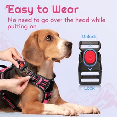 Eagloo Dog Harness for Large Dogs, Easy Wearing with 3 Buckles, Adjustable No Pull Pet Harness with 2 Rings for Walking, No Chock Reflective Soft Padded Vest with Control Handle, Pink & Black, XL - Image 3