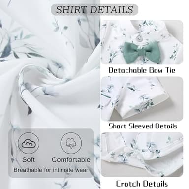 SOLOYEE Baby Boy Clothes Suits 6-9 Months Infant Wedding Formal Gentleman Outfits, Short Sleeve Shirt+Bowtie+Beret+Suspender Pants Clothing Set - Image 5