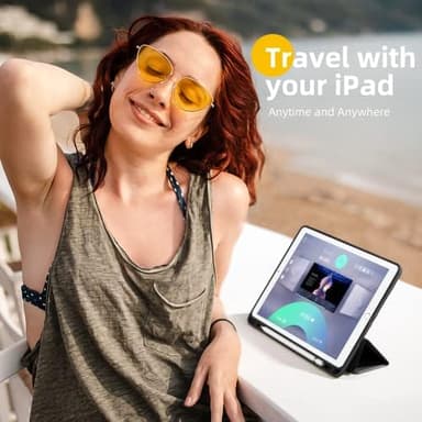 Akkerds Case Compatible with iPad 10.2 Inch 2021/2020/2019, for iPad 9th/8th/7th Generation Case with Pencil Holder, Protective with Soft TPU Back, Auto Sleep/Wake Cover, Black - Image 4