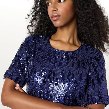 The Drop Women's Reina Sequin T-Shirt Dress, Navy, L - Image 3