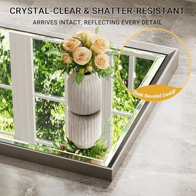 QueenFun Brushed Nickel Bathroom Mirror, 22x30 Inch Beveled Framed Bathroom Mirror Anti-Rust, Brushed Nickel Metal Frame Bathroom Vanity Mirror for Wall, Vertical/Horizontal Wall-Mounted Mirrors - Image 3