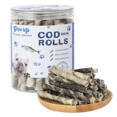 PAWUP Cod Skin Rolls Dog Treats Natural High Omega 3 Dog Snacks, Single Ingredient Cod Skin Chews for Small Dogs w/Taurine, 8 oz - Image 1