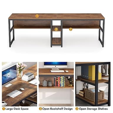 Tribesigns Two Person Desk with Bookshelf, 78.7 Computer Office Double Desk for Two Person, Rustic Writing Desk Workstation with Shelf for Home Office (Brown) - Image 7