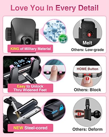 VANMASS 2025【Strongest Suction & Military-Grade】 Car Phone Mount 【Patent & Safety】Ultimate Cell Phone Holder Handsfree Stand for Dash Windshield Vent for iPhone 16 15 Pro Max 14 Android & Truck, Pink - Image 6
