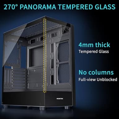 MUSETEX K2 PC Case, Computer Case 360MM RAD Support, Type-C Black ATX Case for PC, Full-View Dual Tempered Glass Mid Tower Case with 3 Non-LED Fans, Desktop Pc Gaming Case - Image 3