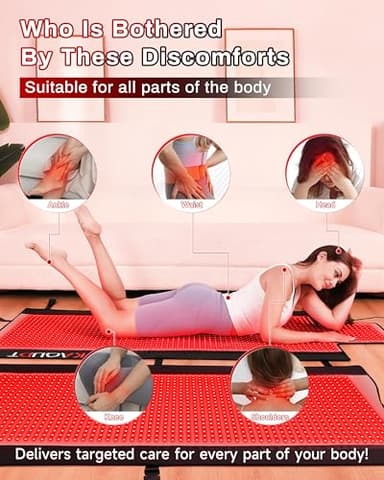 Kaoudt 2025 Medical-Grade TPU Red Light Therapy Mat for Full Body Pain Relief, FSA&HSA Eligible 73"x33" Dual Wavelength Infrared Red Light Blanket with 2570 LEDs for Home Use - Image 2