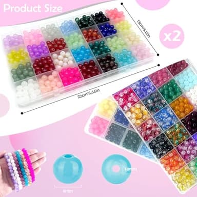 Bijbeads 56 Colors 8mm Glass Beads for Jewelry Making, 1400PCS Crystal Round Beads, Loose Bead Bulk Bracelet Making Kit for DIY Crafts Gifts - Image 2