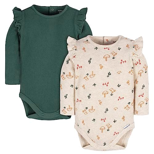 Gerber Baby Girls 2-Pack Long Ruffle Sleeve Onesies, Mushrooms, 6-9 Months - Image 1