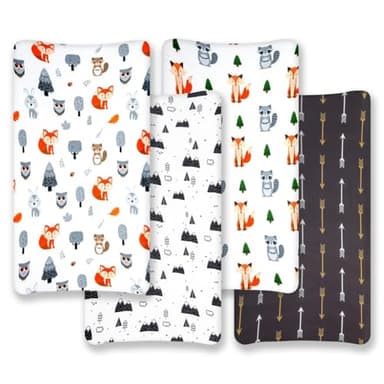 4 Pack Changing Pad Covers Woodland Forest Animals Wood Neutral Unisex Fitted Baby Changing Pad Cover Set for Baby Boys or Girls - Image 3