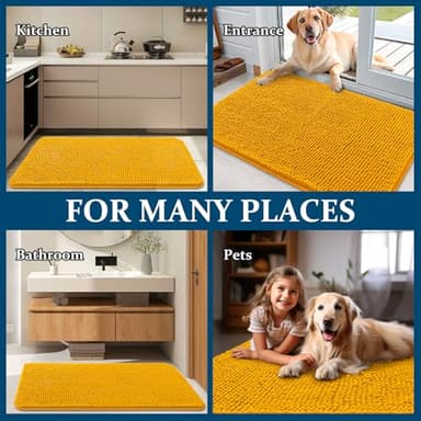 OLANLY Dog Door Mat for Muddy Paws 36x24, Absorbs Moisture and Dirt, Absorbent Non-Slip Washable Doormat, Quick Dry Chenille Mud Mat, Entry Indoor Entryway Carpet for Inside Floor, Golden Yellow - Image 8