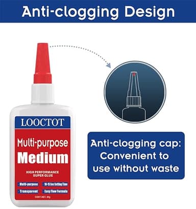 LOOCTOT 60g(2.12 oz) Medium CA Glue Premium Adhesive. All Purpose,Quick Drying Super Glue, for Wood, Metal, Model Kit, Home Repair, DIY.Quick-Dry Waterproof Clear - Image 2