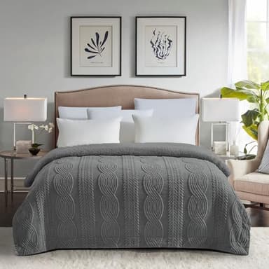 PU MEI Sherpa Throw Blanket for Couch Sofa 60”*80”- Fleece 3D Tufted Fuzzy Soft Cozy Blanket for Bed, Thick Warm Blanket for All Seasons, (Dark Grey, 60"*80") - Image 2