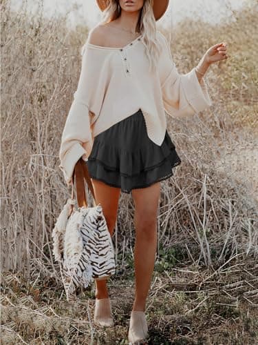 Caracilia Mini Skirts for Women Summer Casual Boho Crochet Ruffle Flowy Skirt Built in Shorts 2025 Fashion Trendy Skorts Black Small - Image 6