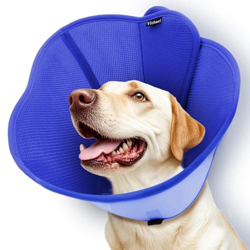 Vithael Upgraded Soft Dog Cone for Dogs After Surgery, Breathable Pet Recovery Collar with Double-Layer Design, Adjustable Dog Cone Collar for Large Medium Small Dogs, Elizabethan Collar (L, Blue)