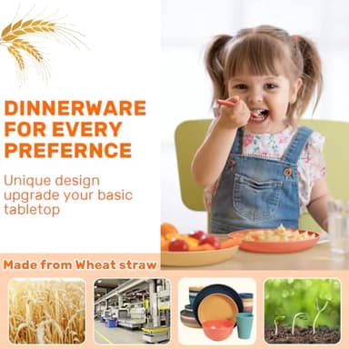 Wheat Straw Dinnerware Sets for 6 (42pcs), SGAOFIEE Unbreakable Dinnerware Set, Kitchen Plates and Bowls Set, Unbreakable Plastic Outdoor Camping Dishes, Dishwasher Microwave Safe, Autumn Multicolor - Image 5