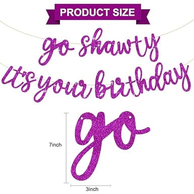 BEISHIDA Purple Go Shawty It's Your Birthday Banner - NO DIY - Hip Hop Theme Glitter Happy Birthday Banner - Pre-Strung - Purple Rap Theme Happy Birthday Sign for Man Women birthday Party Supply - Image 3