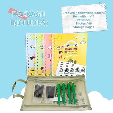 LUCKFUTURE Grooved Handwriting Book Practice, Magic Copybooks for Kids Reusable Handwriting Practice Set, Preschool Calligraphy Workbook with a Storage Bag for Easy Use - Image 7