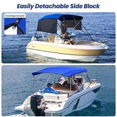KAKIT 3 4 Bow Bimini Tops with Mesh Sidewalls Support Poles for Boats Marine Grade Canvas Top Includes 2 Straps Storage Boot 1 Inch Aluminum Frame - Image 4