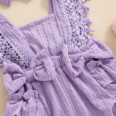 Douhoow Infant Baby Girl Plaid Romper Baby Short Sleeve Pleated Romper Bodysuit Summer Spring Outfits (Purple A, 12-18 Months) - Image 4