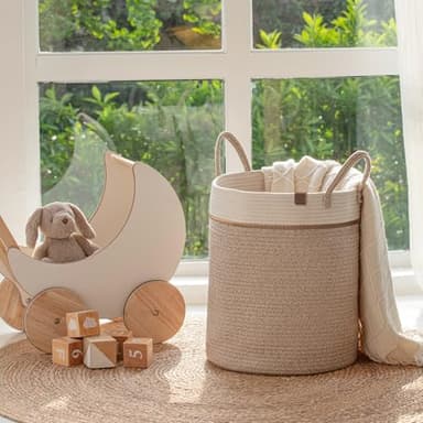 LA JOLIE MUSE Woven Basket Rope Storage Baskets - Large Cotton Organizer 16 x 14 x 14 Inches, Basket for Baby Blanket, Kids Toy Nursery Laundry Basket - Image 2