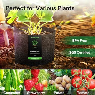 VIVOSUN 5-Pack 15 Gallon Plant Grow Bags, Heavy Duty Thickened Nonwoven Fabric Pots with Handles - Image 7