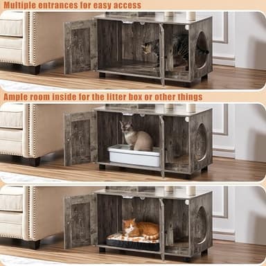 Yaheetech Litter Box Enclosure with Cat Tree, All-in-one Indoor Kitten House w/Scratching Posts, Wooden Cat Litter Box Furniture w/Kitty Condo, Platform, Greige/Beige - Image 5