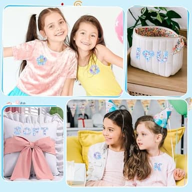 Letter Patches Self-Adhesive for Kids Clothing: Kingsow Blue 60Pcs Flowers Butterfly Letters Patch Stickers A-Z Alphabet Applique - Cute Fabric Letters Patches Stick on Jackets Hats Bags DIY Crafts - Image 2