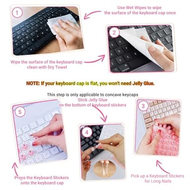Raised Keyboard Stickers for Long Nails with Letters - Heart-Shaped Antistatic Silicone Protective Cover with Tweezers, Wet Wipes, Dry Towel & Jelly Glue, Ideal for Typing, Gaming & Nail Art (70 Pcs) - Image 3