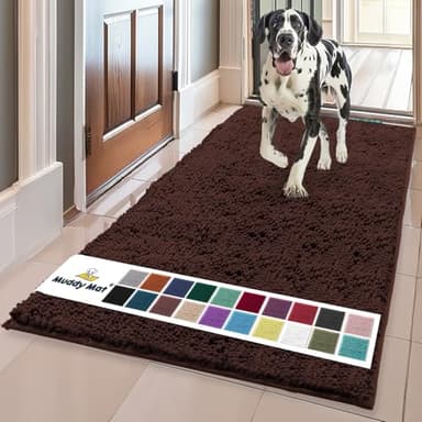 Muddy Mat® Shown on TV – Super Absorbent Microfiber Dog Door Mat for Muddy Paws, Non-Slip Washable Pet Rug, Quick Dry Chenille Entryway Carpet, Machine Washable Indoor Outdoor mat, Brown 59"x35" - Image 1