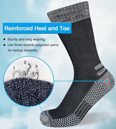 suaskk Men's Crew Work Boot Socks Thick Cushioned Moisture Wicking Hiking Sock 4 Pairs - Image 3