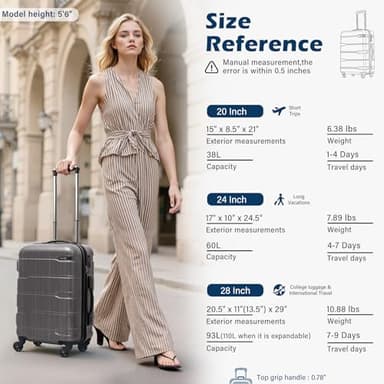 Coolife Luggage Expandable(only 28") Suitcase PC+ABS Spinner Built-In TSA lock 20in 24in 28in Carry on - Image 9