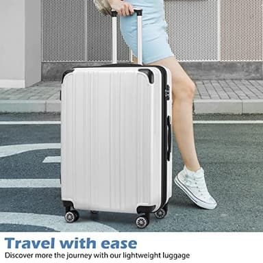 Coolife Luggage Expandable 5 Piece Sets PC+ABS Spinner Suitcase 20 inch 24 inch 28 inch (white grid new) - Image 6