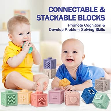 Jyusmile Baby Toys 6-12 Months, Montessori Toy for Babies 6-12 Months, Incl Stacking Building Blocks & Soft Infant Teething Toys & Sensory Balls for Toddlers 0-3-6-9-12 Month - Image 4