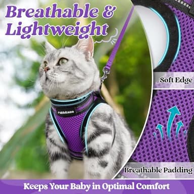 rabbitgoo Cat Harness and Leash Set for Walking Escape Proof, Adjustable Soft Kittens Vest with Reflective Strip for Cats, Comfortable Outdoor Vest, Purple, S - Image 4