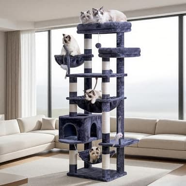 Gitelsnour Cat Tree, Cat Tower for Large Cats with 2 Big Platforms, 2 Baskets, condo and Toys, 63" Cat Scratching Posts for Indoor Cats, Smoky Gray GCT020G - Image 8