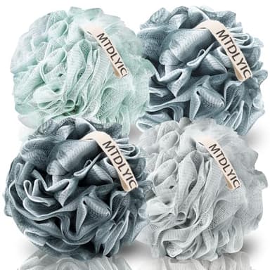 MTDLYICE Loofah Sponge, XXL Large Loofah 100g 4 Pack, Bath Sponge Soft Mesh Shower Loofah for Men, Body Scrub, Shower Pouf Bath Accessories, for Body Wash, Soap (Blue Gray) - Image 1
