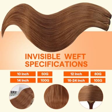 Full Shine Weft Hair Extensions Human Hair Sew In Extensions Copper Hair Remy Hair Extensions Sew In Auburn Straight Hair Weft Extensions Silky Real Hair Weft Hair Extensions 20 Inch 105G - Image 3